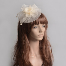 米白色新娘发饰网纱头饰网红造型写真旗袍发夹派对宴会礼服配饰