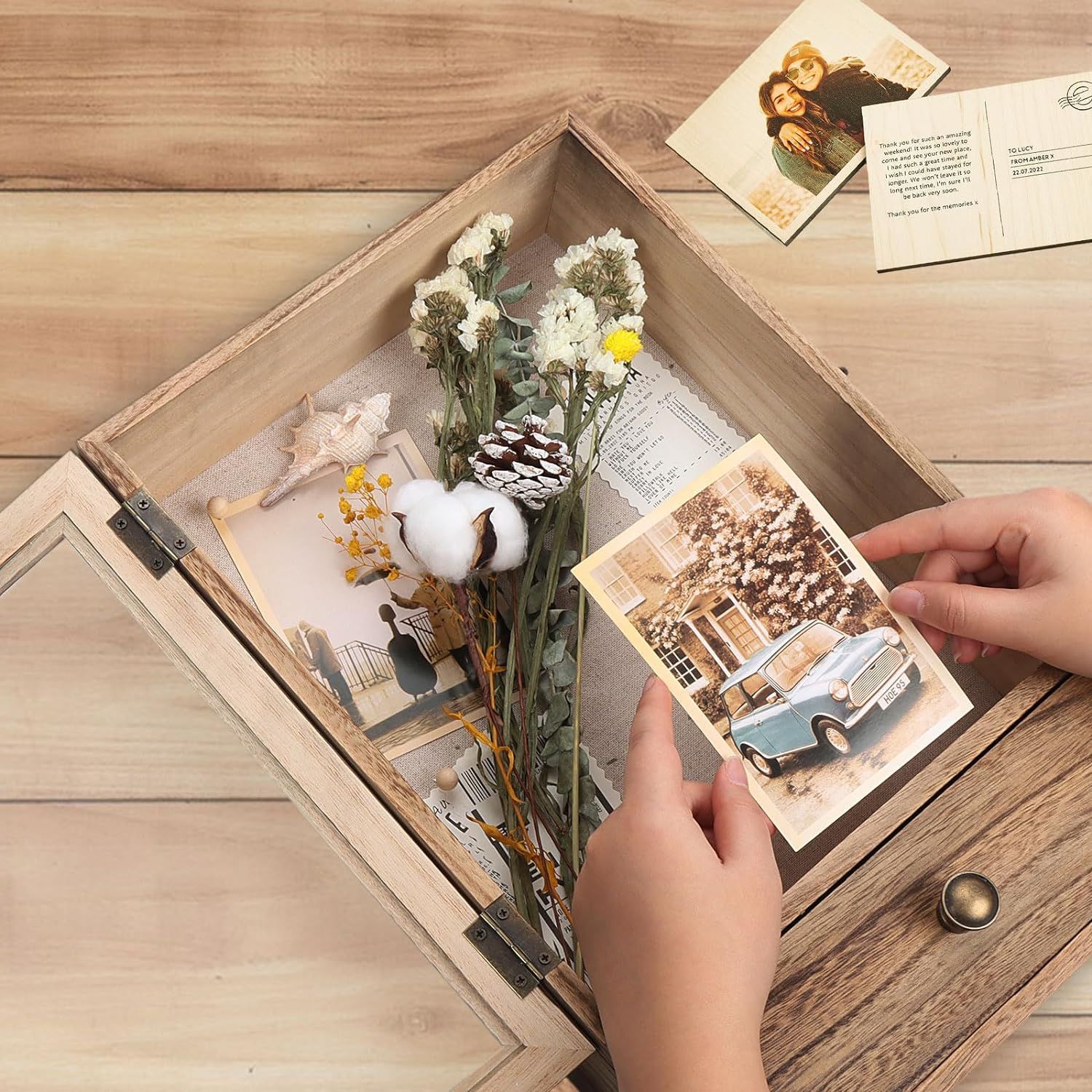 Decoración de pared de madera Marco de imagen caja de sombra Marco de exhibición caja de almacenamiento de recuerdo organizador caja de presentación