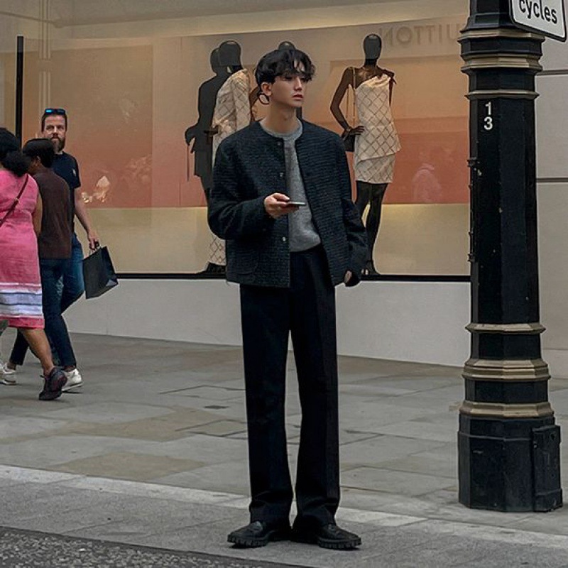 MYQ hombres Chaqueta estilo Chanel abrigo de Primavera y Otoño Nuevo estilo Coreano de moda de alto sentido de los hombres casual top