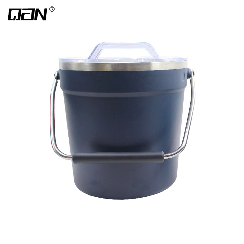 Cubo de hielo QAN de acero inoxidable con doble capa aislante para champán, cerveza comercial, con tapa y asa, de gran capacidad.