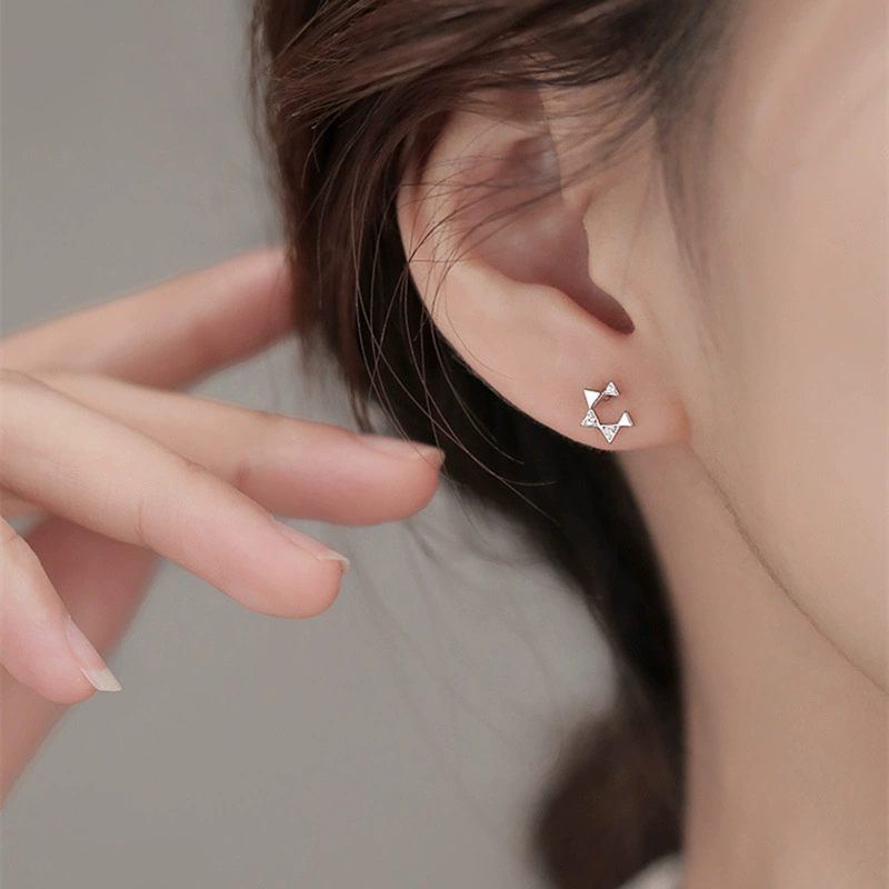 Small design earrings, jewelry, trend of season, 925 sample silver, simple and elegant design