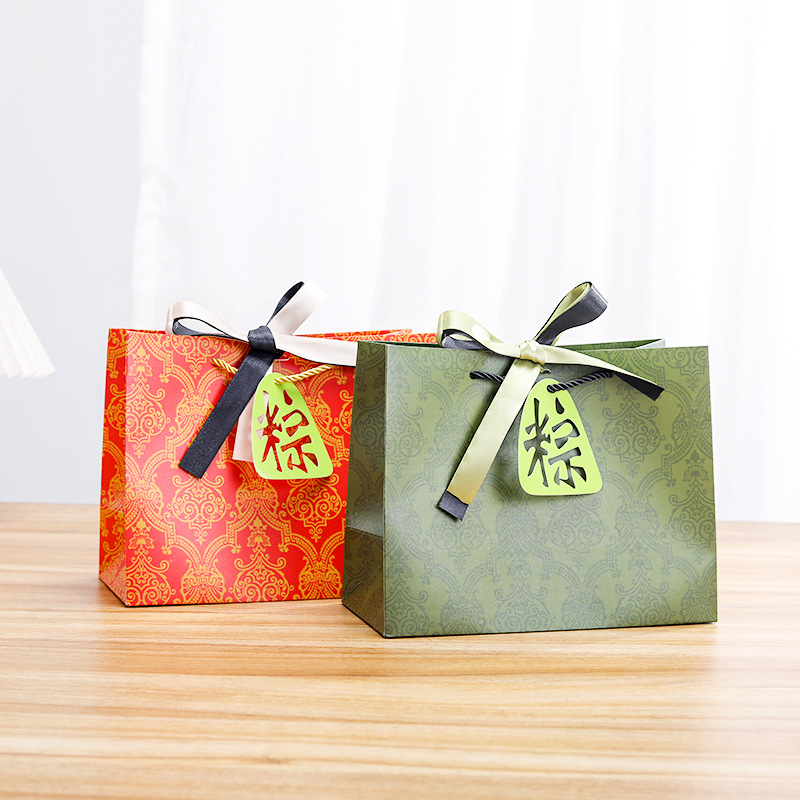 绿色环保手工礼品袋 创意高级礼袋批发 端午节粽子回礼纸袋