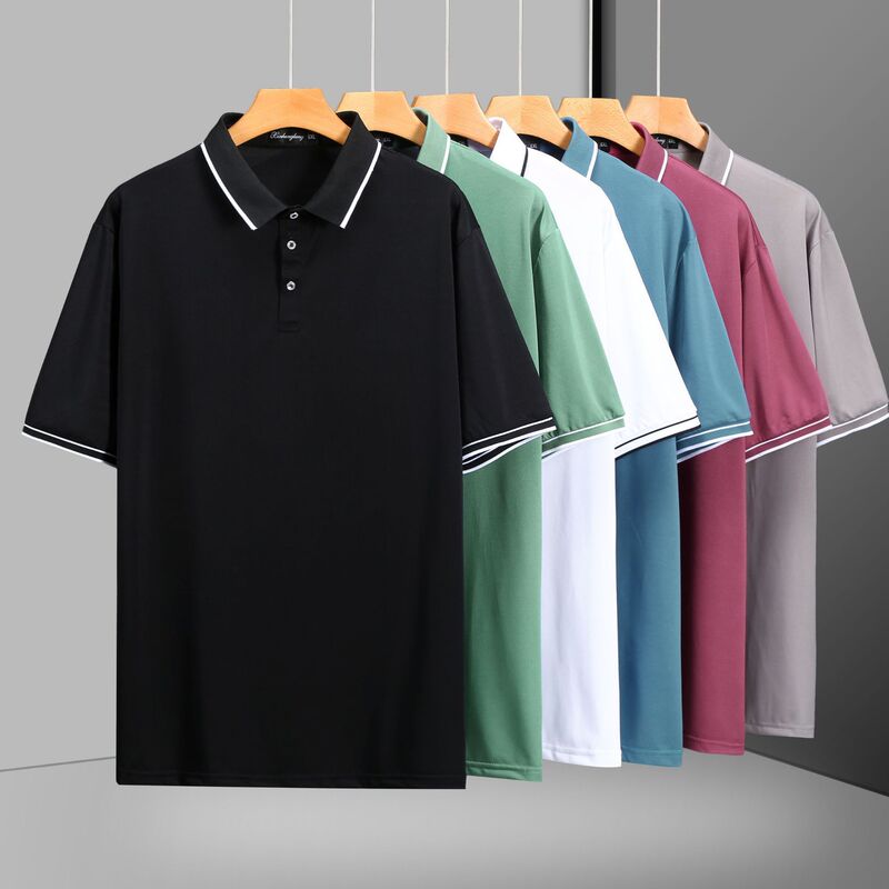 New 200kg Men's Lapel Short Sleeve T-Shirt Polo Shirt Summer Plus Fat Extra Large Half Sleeve Large Size Trendy Casual Men's Clothing