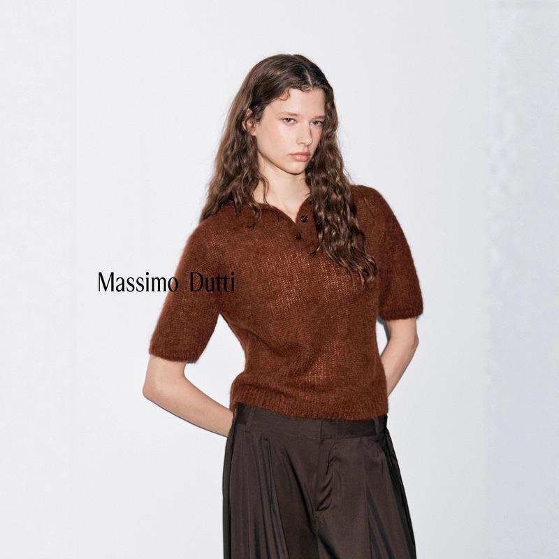 Autumn and Winter New Style Massimo Dutti 2026 Women's Clothing with a Soft and Cozy Feel, Short-Sleeve Knit Polo Shirt