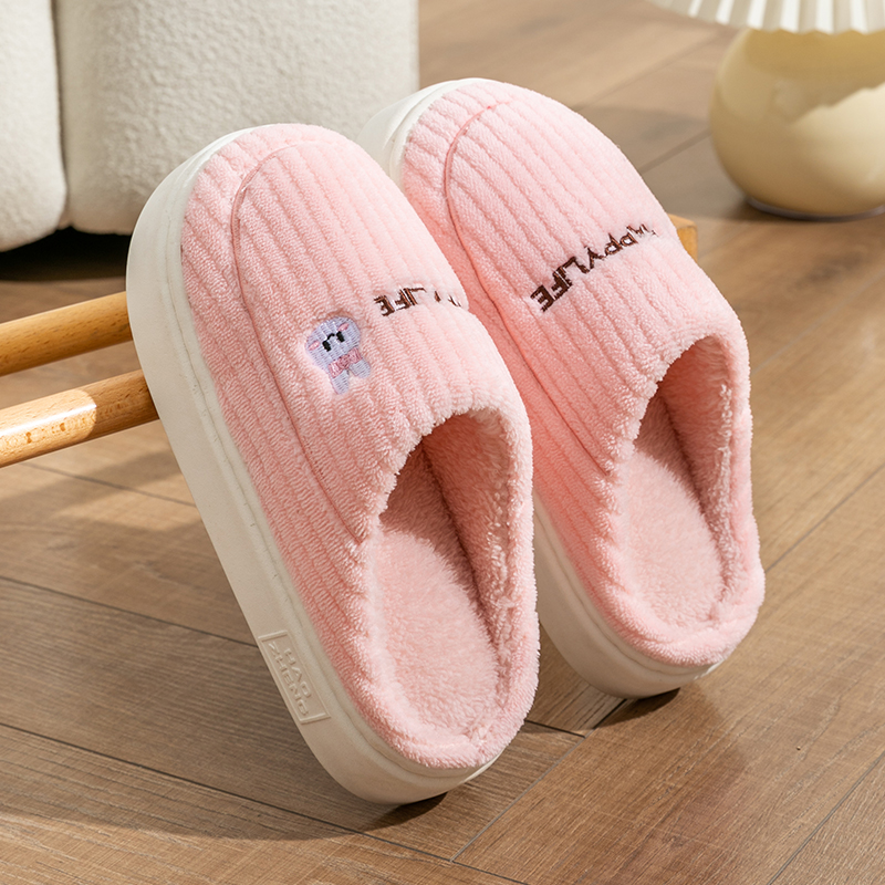 Zapatillas de algodón para mujeres otoño y invierno meses para el hogar interior antideslizante piso grueso pisar mierda sensación de peluche pareja caliente hombre