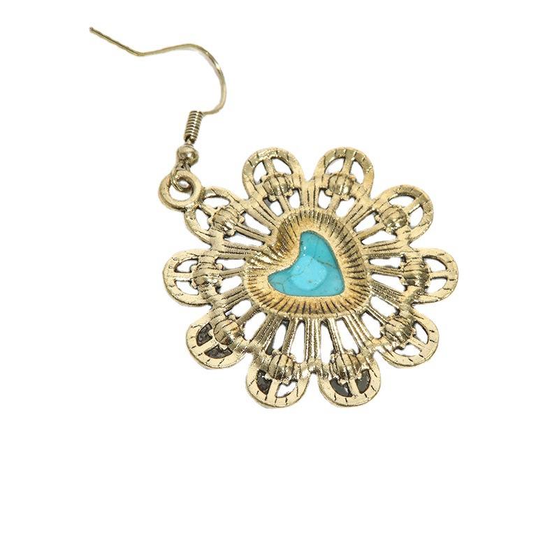 Retro exotic ethnic flowers turquoise earrings cross-border European and American explosions factory wholesale earrings