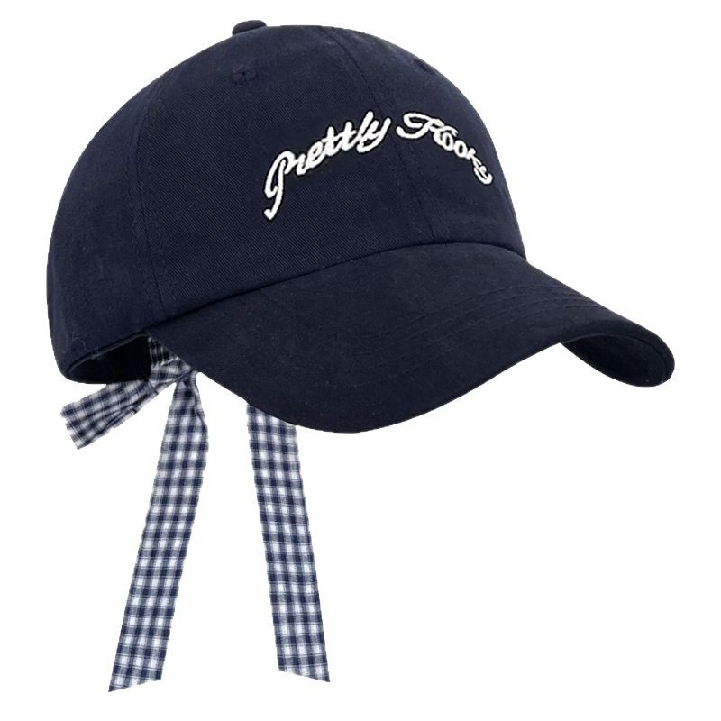 Correa de lazo retro a cuadros letras bordadas gorra de béisbol mujer versión coreana de primavera y verano todo fósforo cara sombrero de lengua de patito