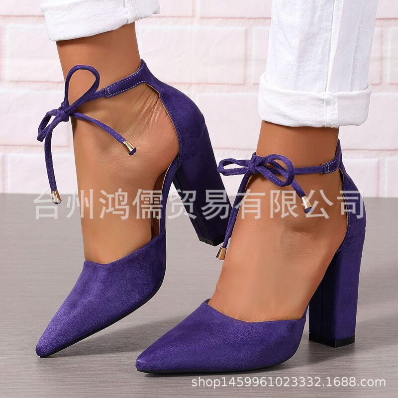 New European and American in stock pointed fashion foreign trade plus size high heel women's shoes lace-up women's fashion shoes