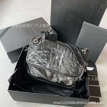 原厂皮杨树林niki链条包真皮爆裂纹hono邮差包油蜡牛皮女包流浪包