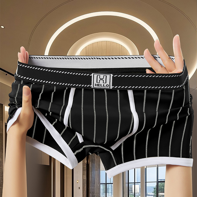 Wholesale Pure Cotton Men's Underwear Men's Antibacterial Inseam Trendy Boxer Youth Striped Sports Four Corners Comfortable and Breathable