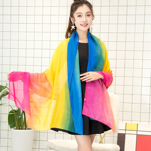 Chiffon material long towel gradient breathable scarf shawl beach towel sunscreen UV dance can be matched