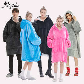 跨境圣诞睡衣睡袍女睡袍法兰绒加长竖口袋hoodie blanket 懒人毯
