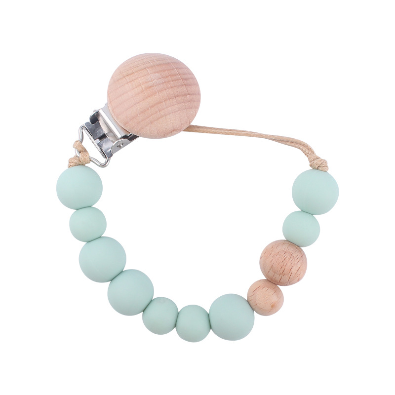 Suministros para bebés calmante clip de chupete de haya cuentas de silicona para bebés mordedura Cadena de chupete cadena anti-caída Nuevo Amazon