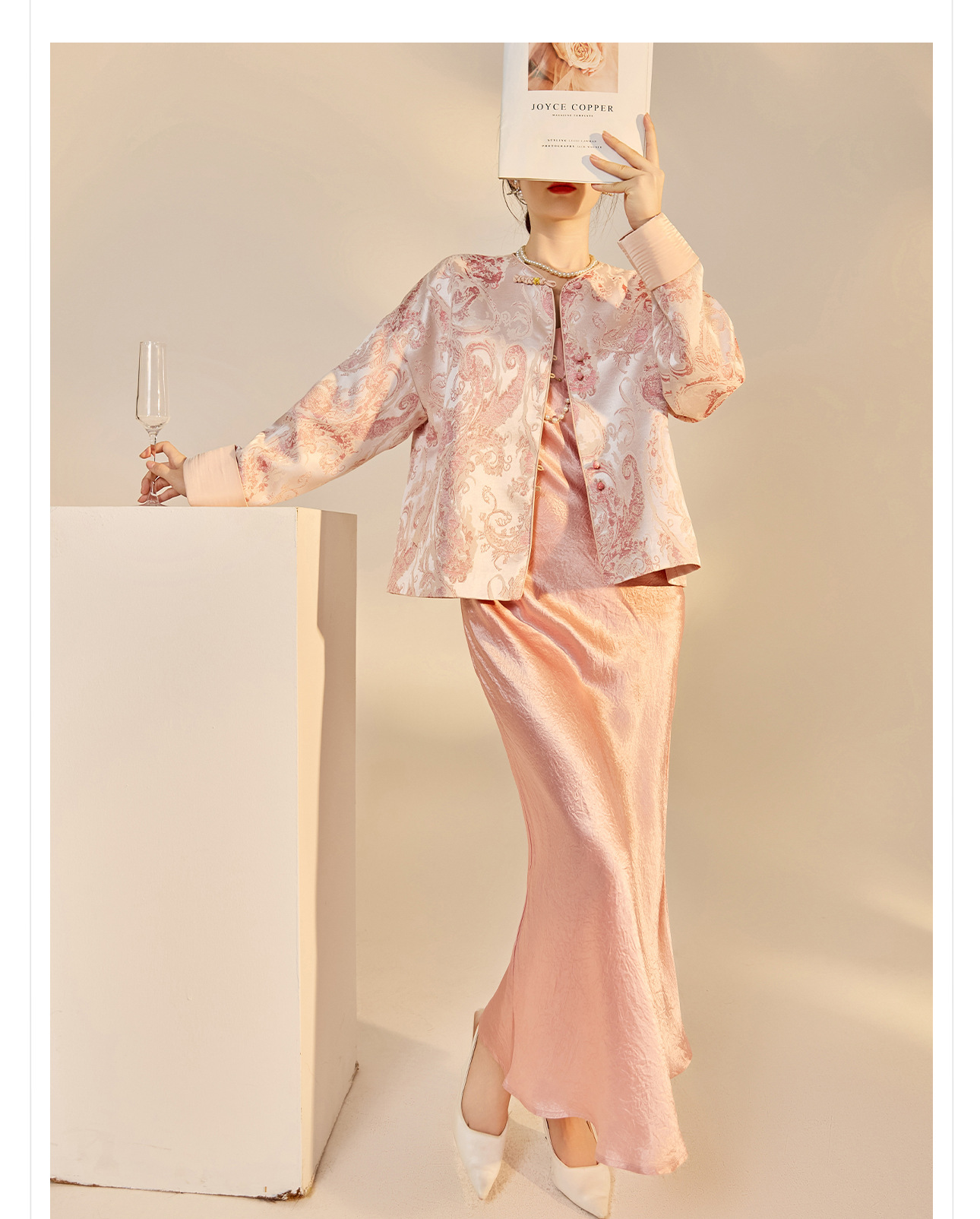 Áo khoác nữ kiểu Trung Hoa mới, chất liệu jacquard họa tiết nổi, phối khuy cài, form suông thu đông N9025 — Miju [phiên bản cotton], Hồng nhạt [phiên bản cotton], hồng nhạt, cơm cam chi tiết 31
