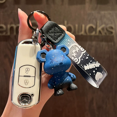 Car key bag | 7 buckle cx9 shell - mazda-b-smart-2-key-single-shell-white-blue-violence-bear-pendant