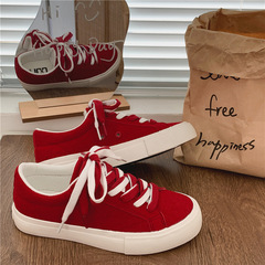 2022秋季新款運動帆布鞋女學生新年紅休閒板鞋低幫透氣韓版女鞋子