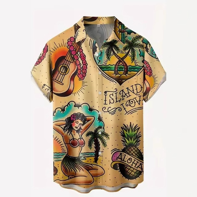 Beach Skull Style Short Sleeve Stand Collar Men's Shirt Street Fashion Cross-border Explosions Hawaii Beach Resort