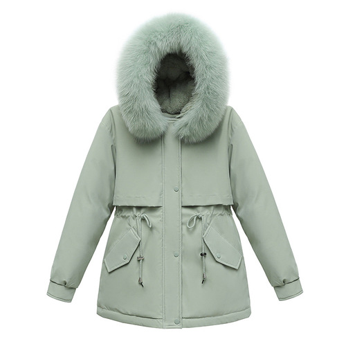 Parker clothes for women's winter new style medium and long cotton clothes waist waist to show slimming, large fur collar hooded coat trendy coat
