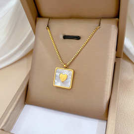 【通体钛钢】方形贝母心气质个性极简风炉内真金项链女ins锁骨链