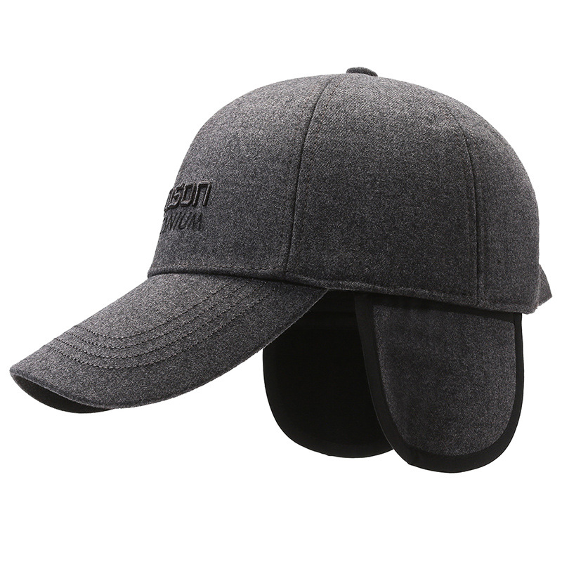 Embroidered Baseball Cap For Men Warm Winter Hat With Ear Flaps_voghion.com