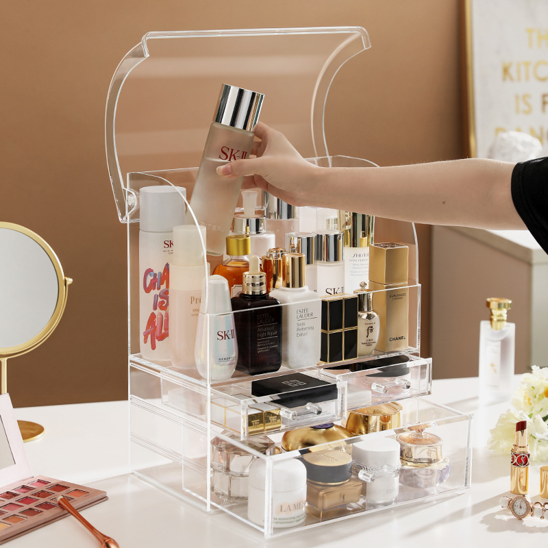化粧品収納ボックス透明ボックスデスクトップ引き出しアクリル家庭用日用品高級プラスチック蓋付き