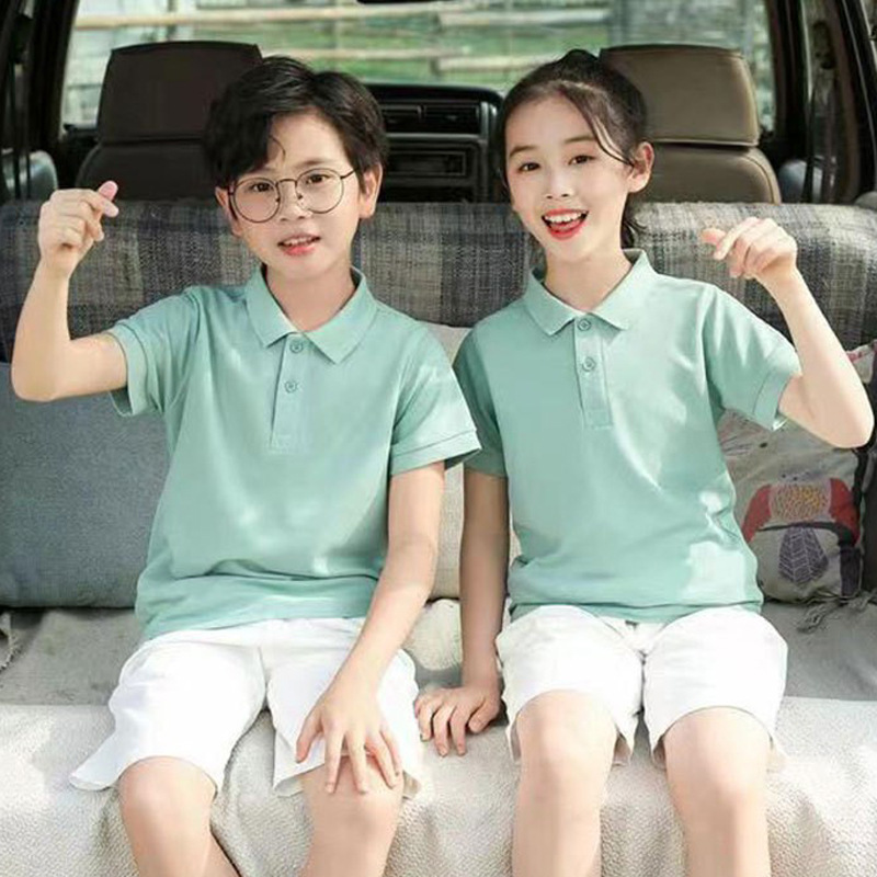 Cotton Children's Short-Sleeve POLO Shirt with LOGO for Kindergarten Uniform Teacher's T-shirt Parent and Child Cultural Shirt Class Uniform