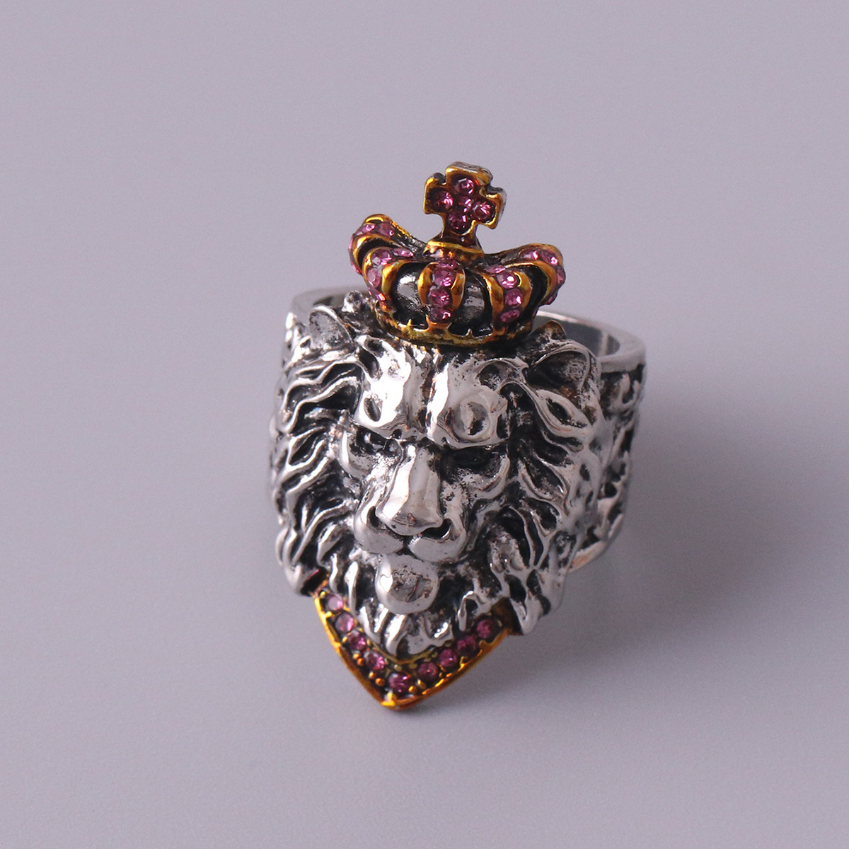 Corona Chencui con anello con testa di leone con diamanti Croce aperta da uomo Hip Hop_voghion.com