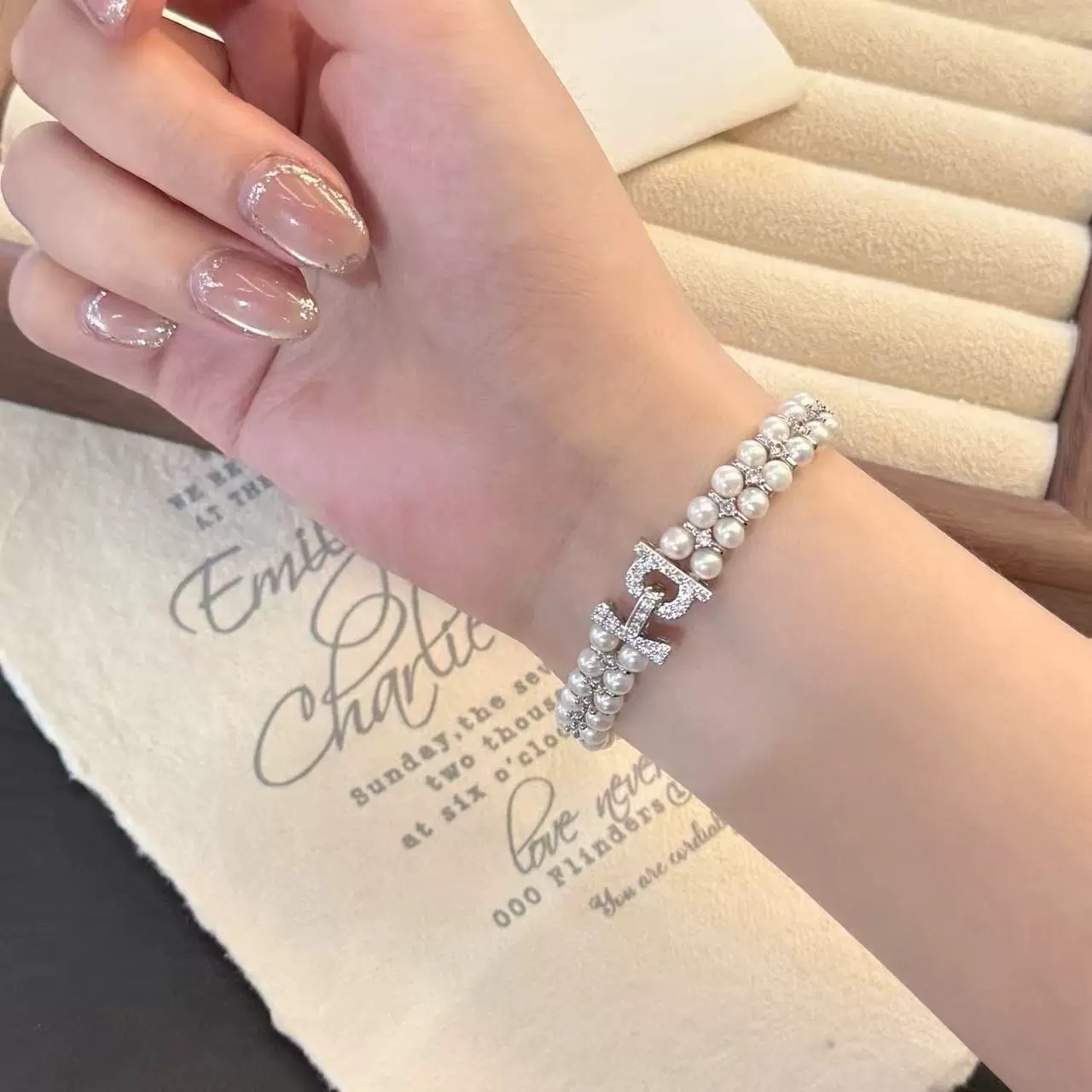 诸暨珍珠马蹄扣双排手链4-5mm正圆淡水ak珍珠14k注金默认17CM