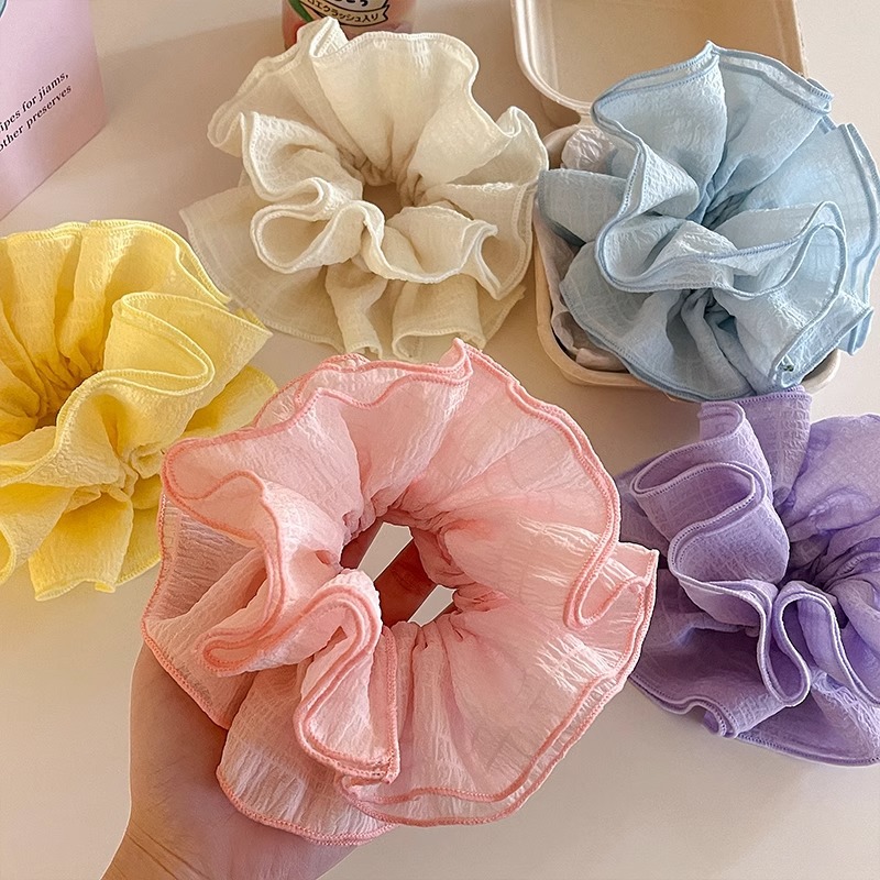 Nuevo anillo de cabello color caramelo super inmortal de cuatro capas de malla de flores de hadas de alta calidad coreana plegado adornos de cabello de cuerda de cabello