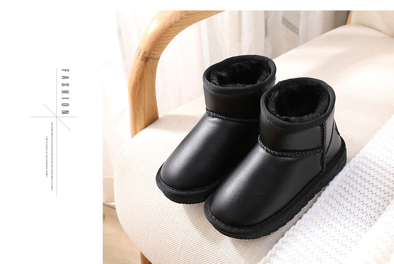 Bottes de neige pour enfants filles chaussures nouvelles bottes d'hiver courtes garçons bébé en cuir véritable chaussures épaisses en coton chaud_voghion.com