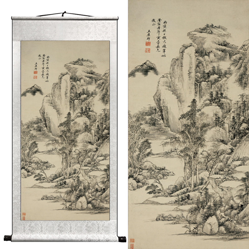 古画原版复制山水画客厅装饰画国画餐厅玄关招财办公室卷轴挂画