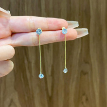 韩国简约镶钻前后戴冷淡风长款百搭小众气质个性耳钉耳饰