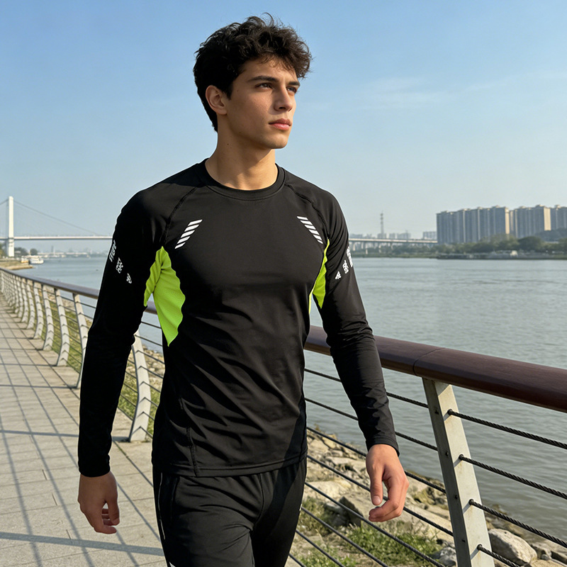 Men's Compression Shirt, Quick-Dry Sports Wear, High-Elastic Long-Sleeve Fitted Base Layer, Gym Clothing, Running Top, T-Shirt