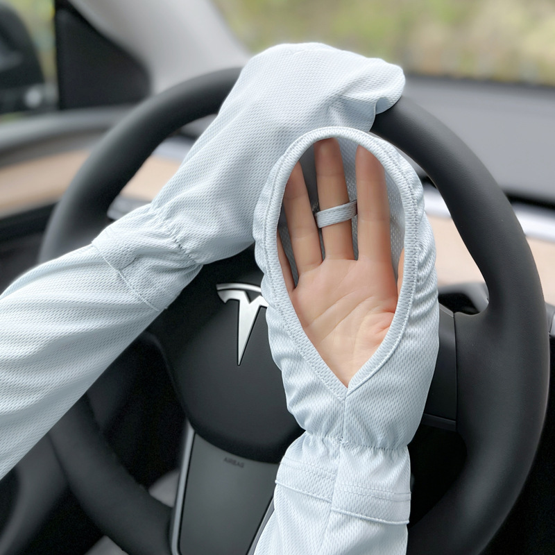 Finger-covered mesh sleeves-grey blue