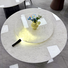 冰晶白玉奢石餐桌天然大理石餐桌椅组合皇家卡里冰玉圆桌家用饭桌