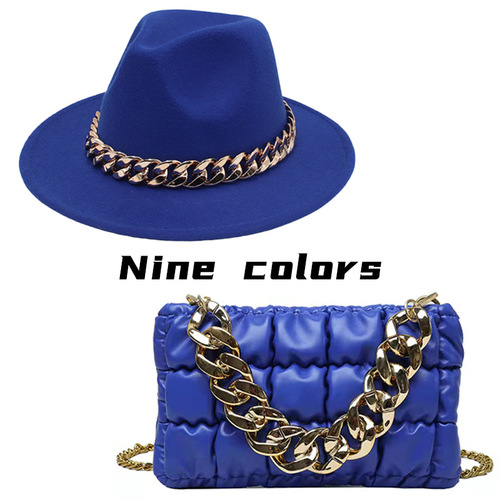 New European and American-style top hat—cross-border gold acrylic chain jazz cap with an Instagram-worthy felt hat, perfect for women's crossbody bags.