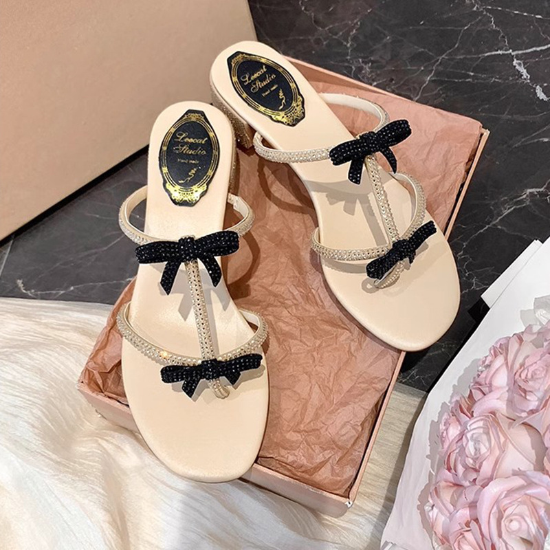 2026 New Style Rhinestone Bow Sandals for Women, Summer New Fairy Style Flip-Flops, Thick Heel Sandals 2026 New Style Rhinestone Bow Sandals for Women, Summer New Fairy Style Flip-Flops, Thick Heel Sandals