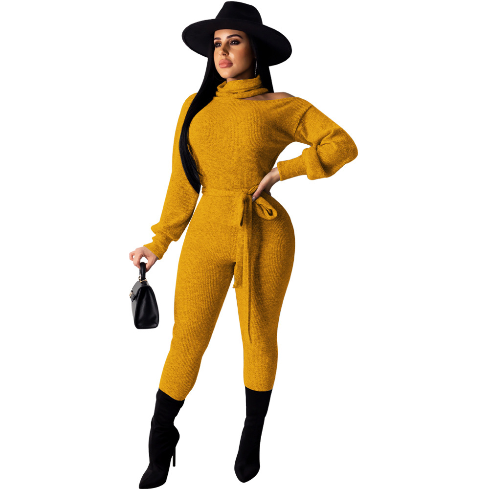 High-Neck Long-Sleeved Tight-Fitting One-Piece Clothes NSWNY74494