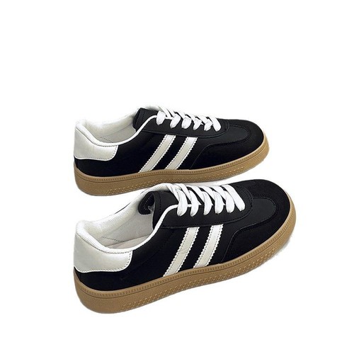 2025 Hong Kong Style Retro Striped White Sneakers Fashion Breathable Lace-Up Women's Shoes
