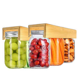 竹制置物架厨房柜下悬挂梅森罐收纳架多功能食品调味料储存罐吊架