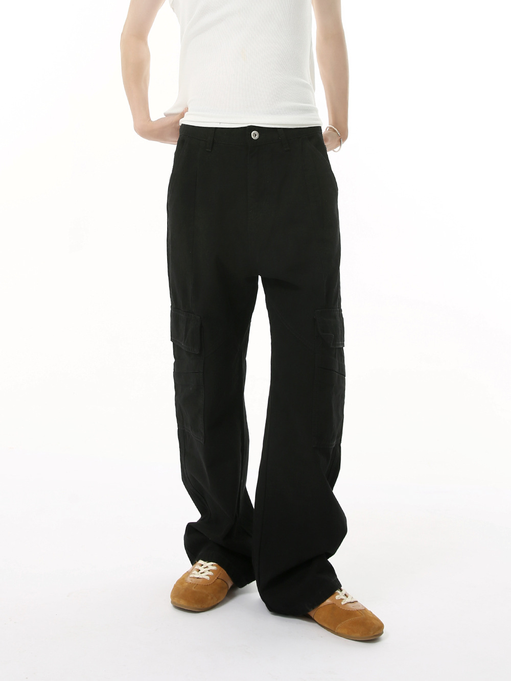 MTLCLOTHES para hombre | Vaqueros lavados sueltos de color sólido de algodón recto americano de calle alta