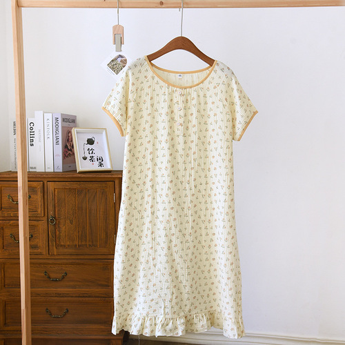 Cotton gauze nightdress, women's summer student dormitory pullover dress, comfortable and breathable, can be worn out, long summer nightgown, women's summer