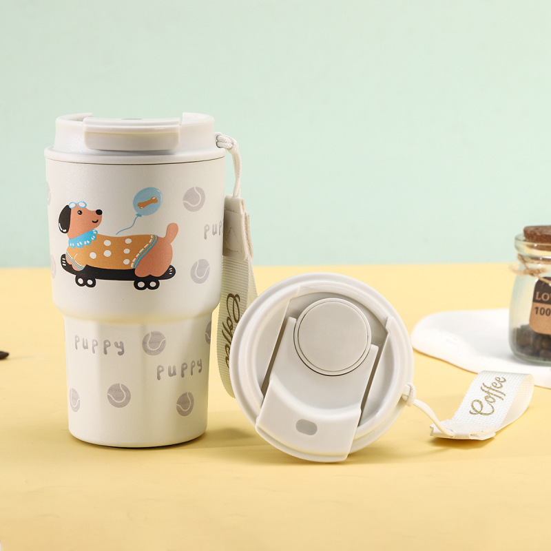 かわいい漫画のスマート温度表示コーヒーカップ、シンプルな316ステンレス鋼の魔法瓶カップ、見栄えの良いポータブルカップ|undefined