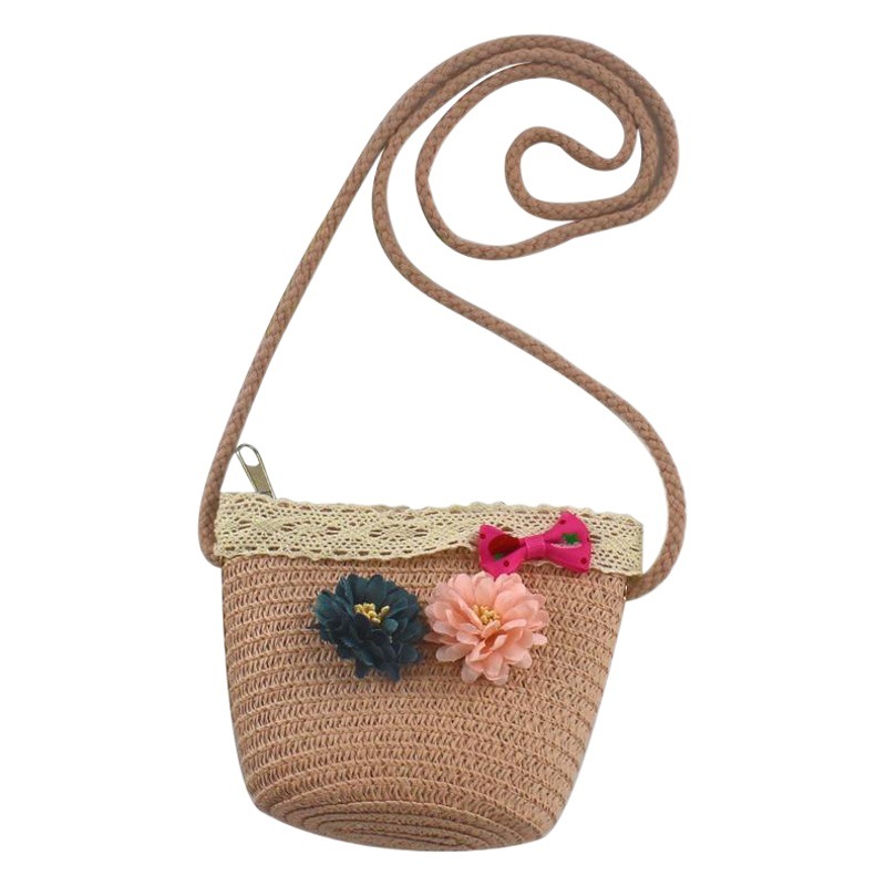 Bags for Women 2025 New Children's Cartoon Bag Mini Cute Crossbody Bag Coin Straw Flower Beach Bag Wholesale