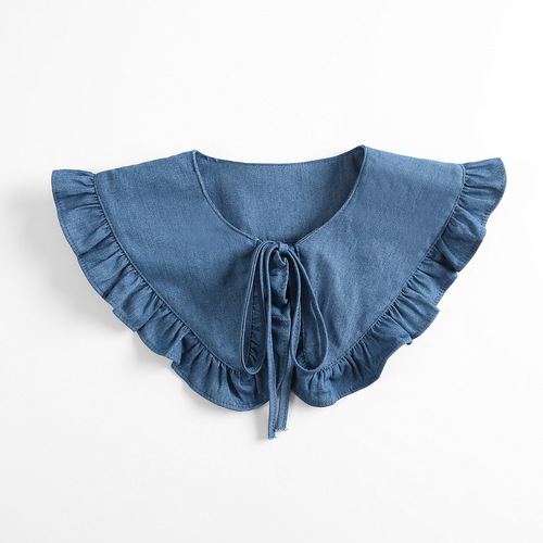 Korea Dongmen autumn new fashion temperament doll collar fake collar ruffled lace shawl denim fake collar