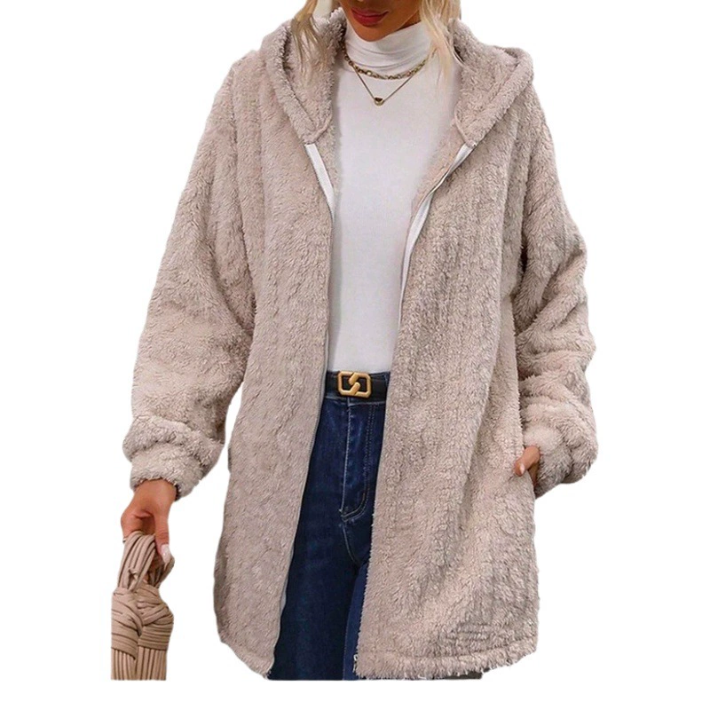 Трансграничный европейский и американский женский топ с капюшоном и длинными рукавами, женский кардиган, двустороннее плюшевое пальто, женское