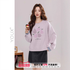 又巷【小梨挂月】水果刺绣拼接卫衣女2025秋季新款宽松休闲上衣
