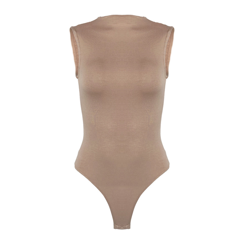 2022 verano nueva ropa de mujer ins Europa y América Internet celebridad moda de una sola pieza de algodón camiseta delgada sin mangas medio cuello alto mono