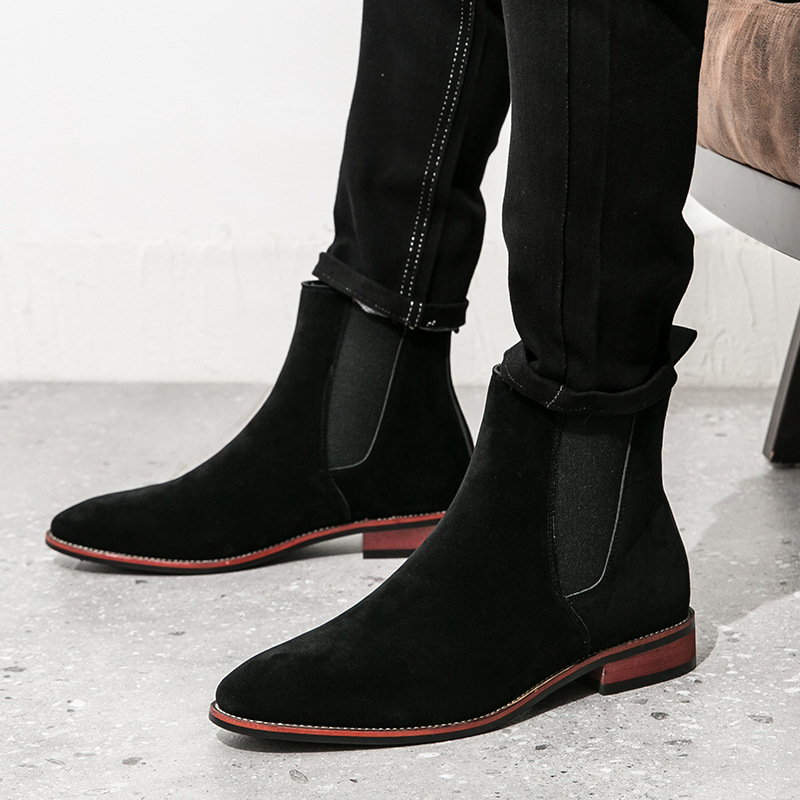 Invierno transfronterizo nuevo estilo Chelsea botas para hombres de corte alto estilo coreano estilo británico botas cortas de corte medio europeo y americano de cuero esmerilado hombres