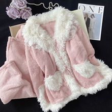 小香风秋冬可爱法兰绒睡衣女套装慵懒风软糯新款可外穿黑色家居服